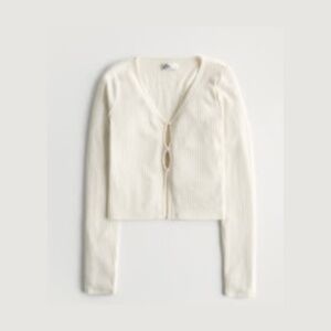 Cream Ribbed Cropped Cardigan – Size M, Excellent Condition, Stylish Knit